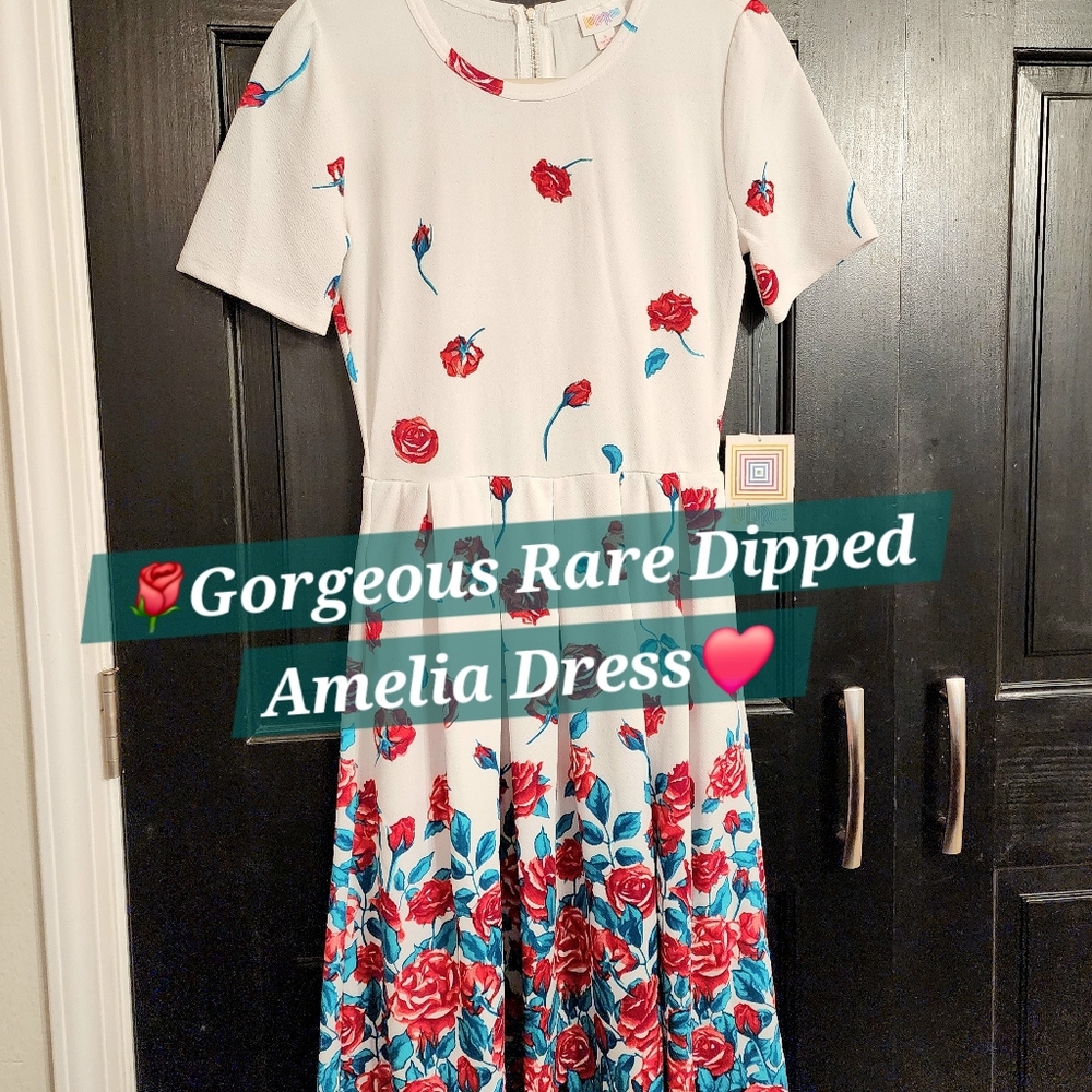 Lularoe AMELIA Floral Dipped Dress ROSE White Unicorn Small New Rare